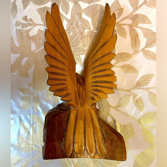 VTG  Hand Carved Wooden Eagle Bird Statue Figurine Brown Open Wings USSR Sz 9” - Picture 3 of 7